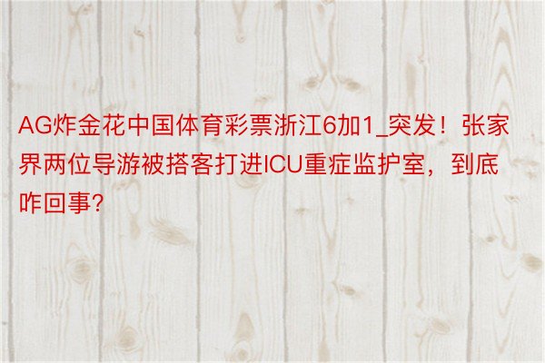 AG炸金花中国体育彩票浙江6加1_突发！张家界两位导游被搭客打进ICU重症监护室，到底咋回事？